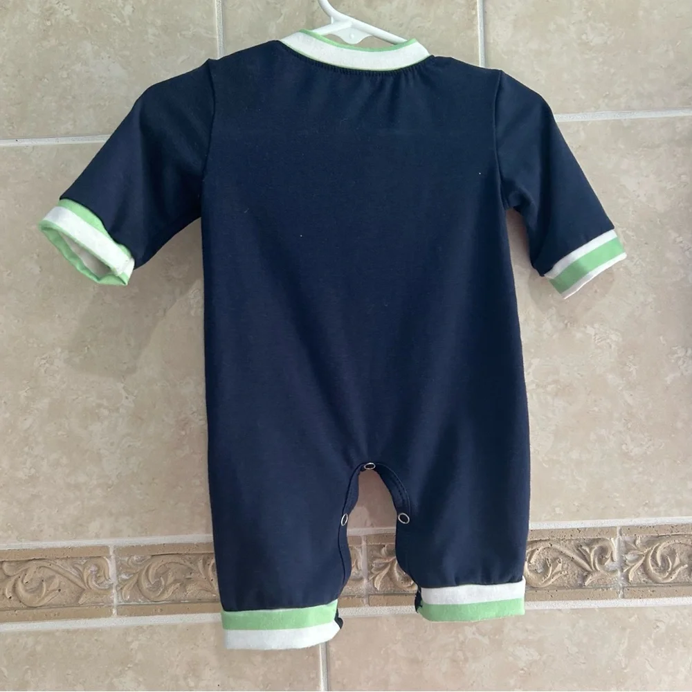 Honey Bean Dinosaur Romper Navy Blue